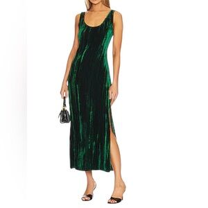 Enza Costa New Green Silk Textured Velvet Tank Dress Size 1 / Small